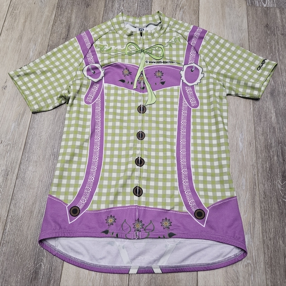 Owayo Lederhosen Cycling Jersey C3 Basic Custom Full Zip Pink Green Unisex Large